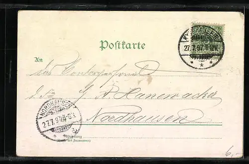 Lithographie Kyffhäuser, Denkmal, Ruine, Rotenburg