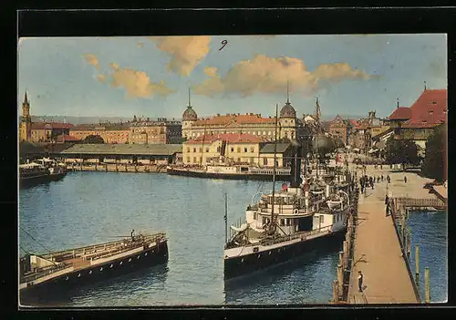 AK Konstanz, Hafen mit Blick auf die Stadt