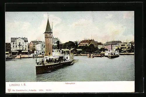 AK Lindau i. B., Hafenpartie mit Dampfern