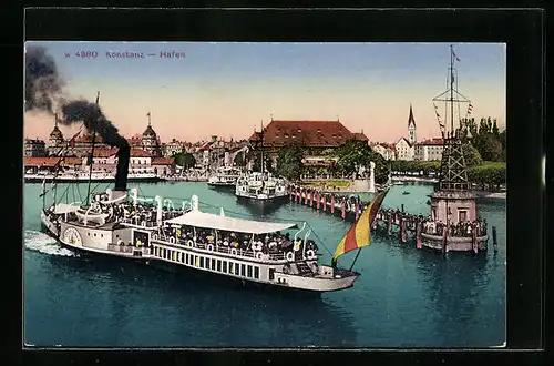 AK Konstanz, Hafen mit Dampfern