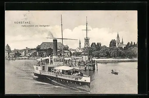 AK Konstanz, Hafeneinfahrt und Stadtgarten