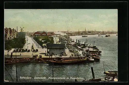 AK Rotterdam, Oosterkade, Maaspanorama en Maasstation