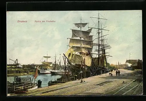 AK Bremen, Partie am Freihafen mit Segelschiff