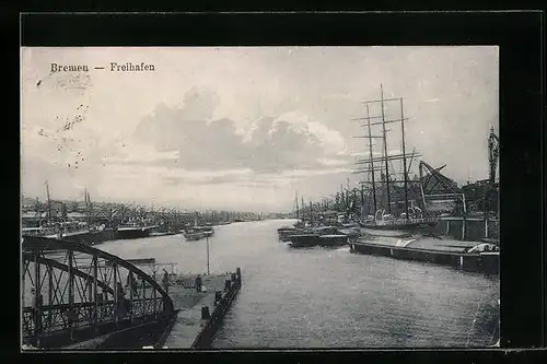 AK Bremen, Freihafen mit Segelschiff