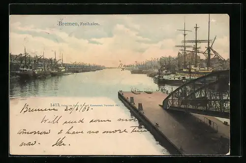 AK Bremen, Freihafen mit Landungsbrücke