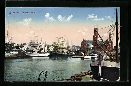 AK Bremen, Im Freihafen I: mit Segelschiffen