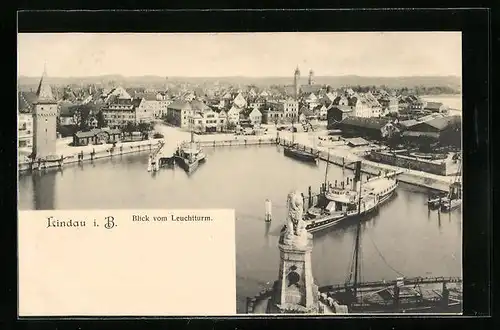 AK Lindau i. B., Blick vom Leuchtturm auf den Hafen