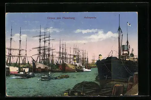 AK Hamburg, Partie im Hafen, mit Segelschiffen