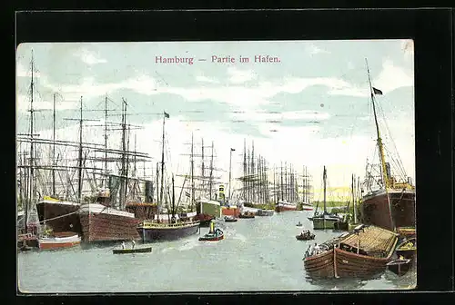 AK Hamburg, Hafenpartie mit Segelschiffen