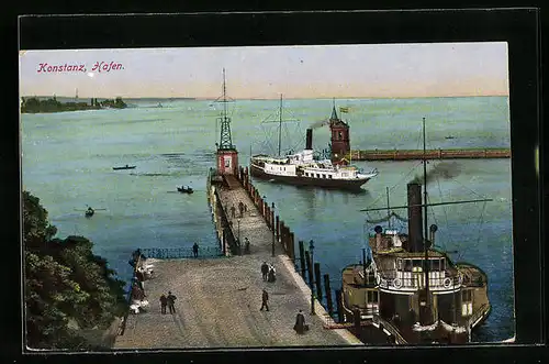 AK Konstanz, Hafen-Eingang vom Land aus gesehen