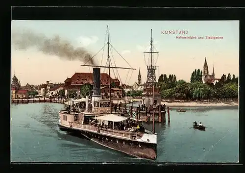 AK Konstanz, Hafeneinfahrt und Stadtgarten
