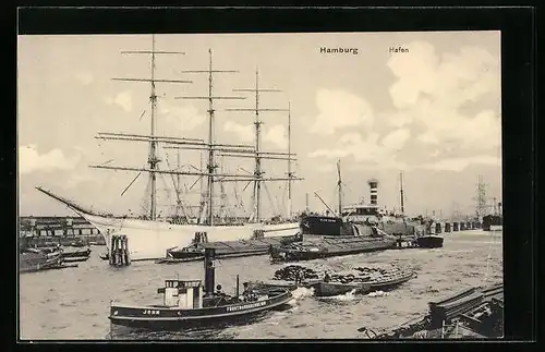 AK Hamburg, Hafen mit grossem Segelschiff