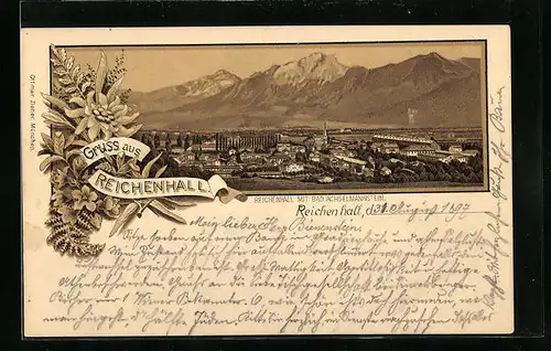 Lithographie Reichenhall, Ortsansicht mit Bad Achselmannstein