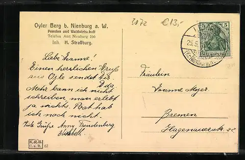 AK Nienburg a. W., Oyler Berg, Pension und Waldwirtschaft, Inh. H. Strassburg