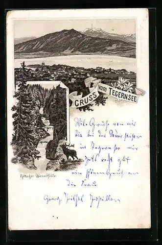Vorläufer-Lithographie Tegernsee, Rottacher Wasserfälle, 1895