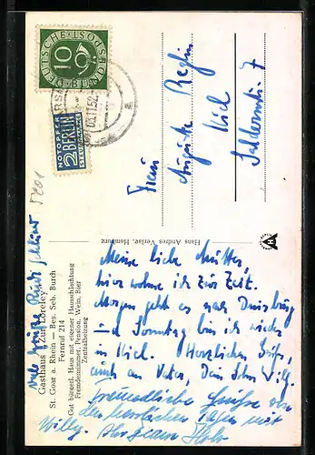 AK St. Goar a. Rhein, Gasthaus Zur Loreley, Bes. Seb. Burch