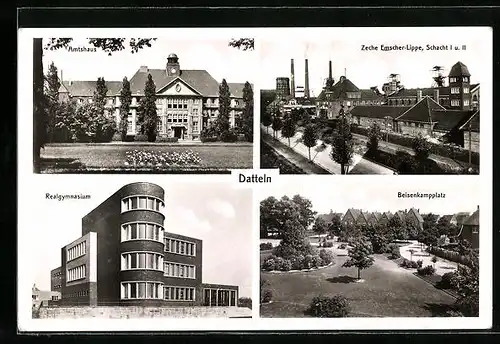 AK Datteln, Amtshaus, Zeche Emscher-Lippe, Schacht 1 u. 2, Beisenkampplatz