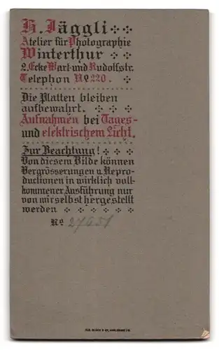 Fotografie H. Jäggli, Winterthur, Rudolfstr., Portrait stattlicher Herr mit Schnurrbart