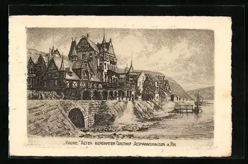 AK Assmannshausen a. Rh., Teilansicht mit Gasthof Krone