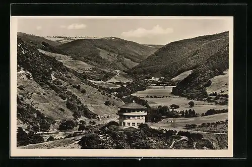AK Lorch / Rhein, Landschaftsbild mit Jugendherberge des Landesverbandes Hessen für D. J. H.