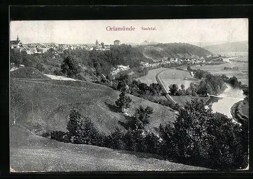 AK Orlamünde, Panoramablick in das Saaletal