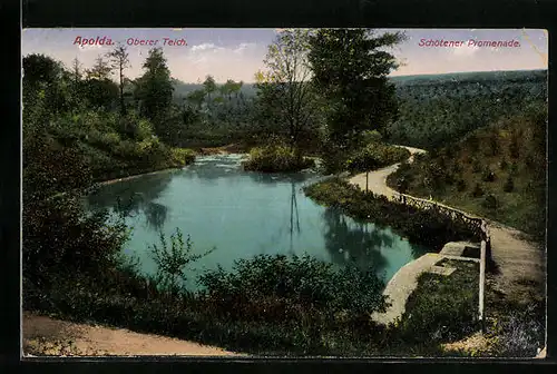 AK Apolda, Oberer Teich mit Schötener Promenade