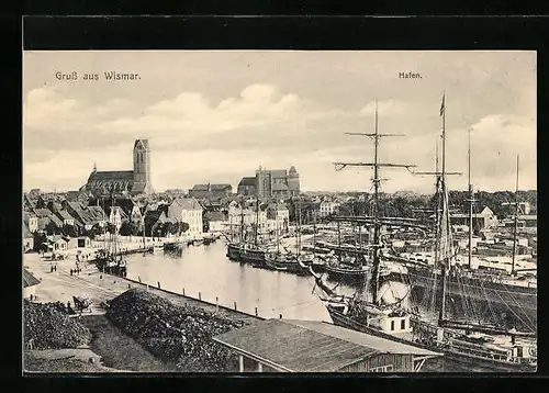 AK Wismar, Hafenpanorama