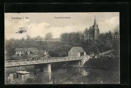 AK Zwickau i. Sa., Teilansicht mit Paradiesbrücke