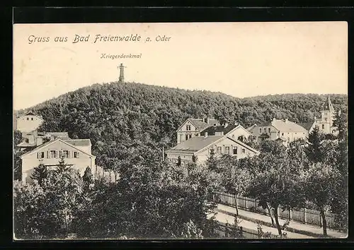 AK Bad Freienwalde / Oder, Teilansicht mit Kriegerdenkmal