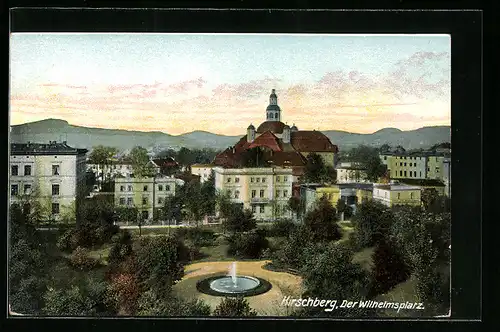 AK Hirschberg, Wilhelmsplatz mit Wasserspiel