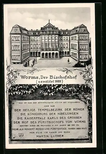 AK Worms, Bischofshof, Gedenktafel