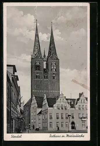 AK Stendal, Rathaus mit Marienkirche