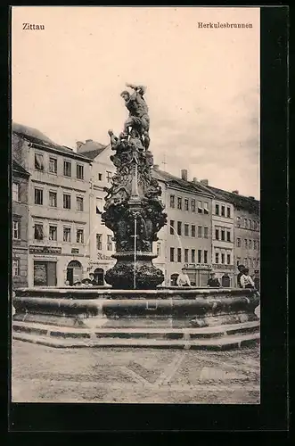 AK Zittau, am Herkulesbrunnen