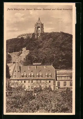 AK Porta Westfalica, Kaiser Wilhelm-Denkmal und Hotel Kaiserhof