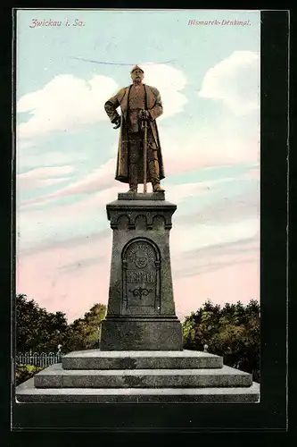 AK Zwickau i. Sa., am Bismarck-Denkmal