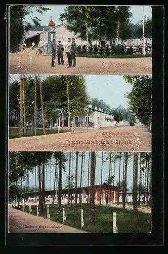 AK Zeithain, Truppen-Uebungsplatz, Denkmalsplatz, Hauptwache, Infanterie-Barackenlager