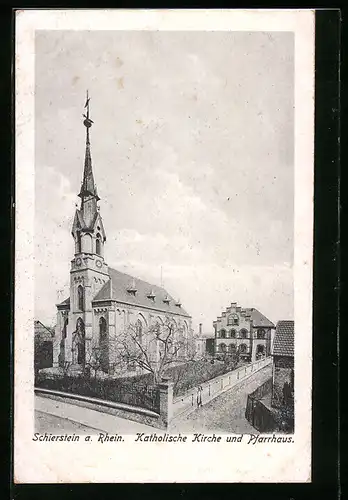 AK Schierstein a. Rhein, katholische Kirche und Pfarrhaus