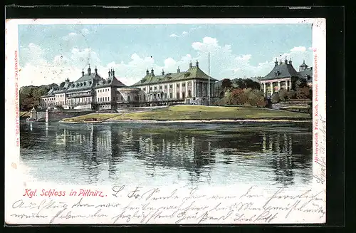 AK Dresden-Pillnitz, Blick zum Kgl. Schloss