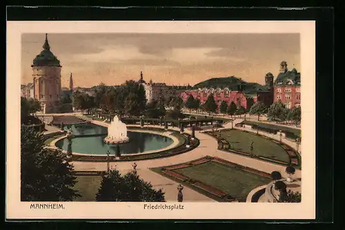 AK Mannheim, Friedrichsplatz mit Wasserspiel