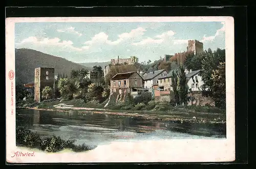 AK Altwied, Teilansicht mit Burgruine