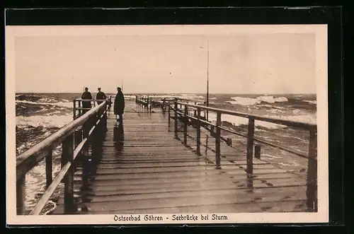 AK Göhren / Ostseebad, Seebrücke bei Sturm