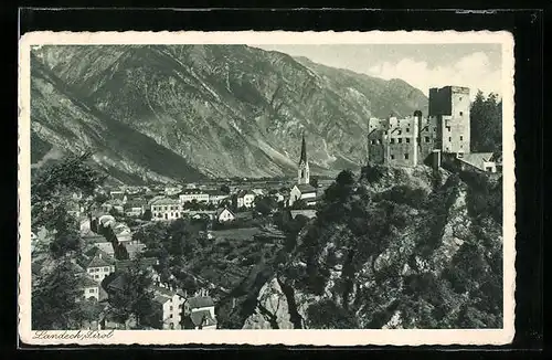 AK Landeck, Gesamtansicht mit Burg