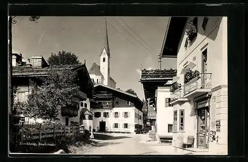 AK Kirchberg, Dorfstrasse mit Kirchturm