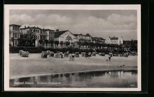 AK Bansin / Ostseebad, Kurhaus Fortschritt vom Strand aus gesehen
