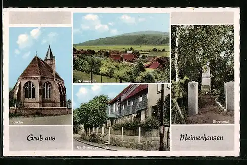 AK Meimerhausen, Kirche, Gasthaus zur Linde, Ehrenmal