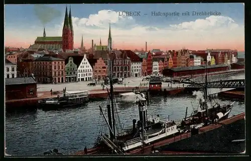 AK Lübeck, Hafen mit Drehbrücke