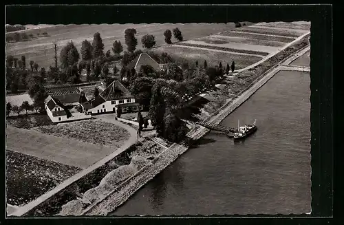 AK Büderich a. Rh., Garten-Restaurant Mönchenwerth, Luftbild