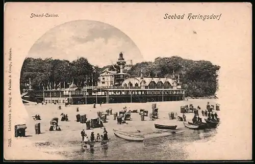 AK Heringsdorf / Seebad, Strand-Casino vom Strand aus gesehen