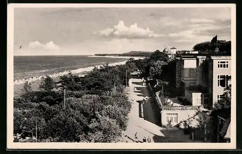AK Zinnowitz / Ostseebad, Teilansicht mit Strand und Villen