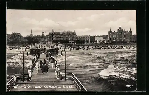 AK Zinnowitz / Ostseebad, Seebrücke und Strand